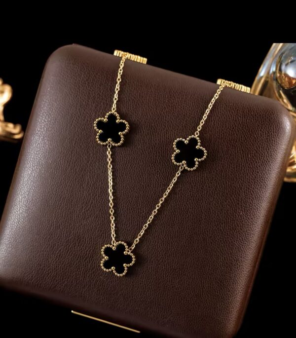 316L Stainless Steel 4-Color Five Leaf Clover Flower Necklace Bracelet Earrings - Image 5