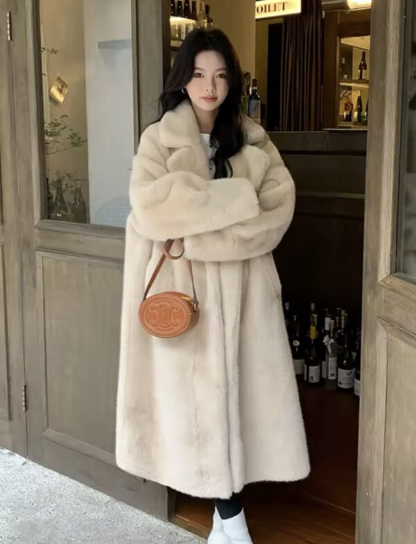 Long Winter Coat Women Faux Mink Fur Turn Down Collar Fluffy Jackets Double Breasted Fashion Plush Coats Loose Warm Outerwears - Image 4