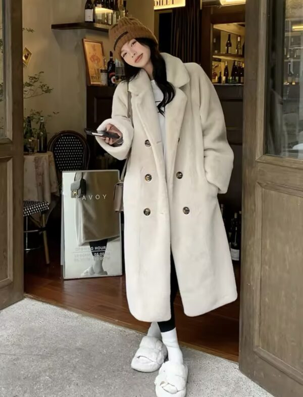 Long Winter Coat Women Faux Mink Fur Turn Down Collar Fluffy Jackets Double Breasted Fashion Plush Coats Loose Warm Outerwears