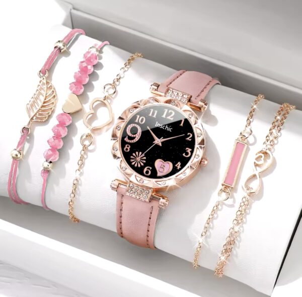 6pcs/set Women's Watch Beaded Bracelet Quartz Watch - Image 2