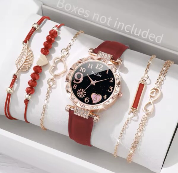 6pcs/set Women's Watch Beaded Bracelet Quartz Watch - Image 3