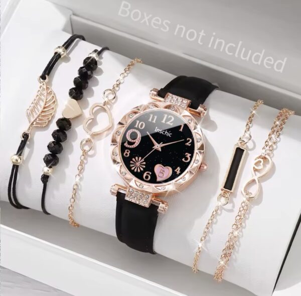 6pcs/set Women's Watch Beaded Bracelet Quartz Watch