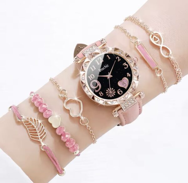 6pcs/set Women's Watch Beaded Bracelet Quartz Watch - Image 5