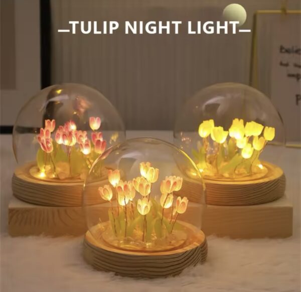 LED Night Light Ornaments Handmade DIY Bedside Artificial Tulip Flower Night Lamp Bedroom Desk Decor Birthday Gifts Table Lamp