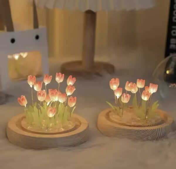 LED Night Light Ornaments Handmade DIY Bedside Artificial Tulip Flower Night Lamp Bedroom Desk Decor Birthday Gifts Table Lamp - Image 3