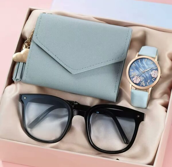 Women Fashion Leather Belt Watches & Butterfly Wallet Glasses Sunglasses Set Ladies Quartz Wristwatches Dress Clock Montre Femme - Image 2