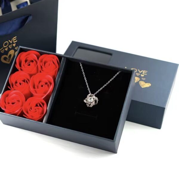 Rose Gift Box Included Alluring Heart Pendant Necklace