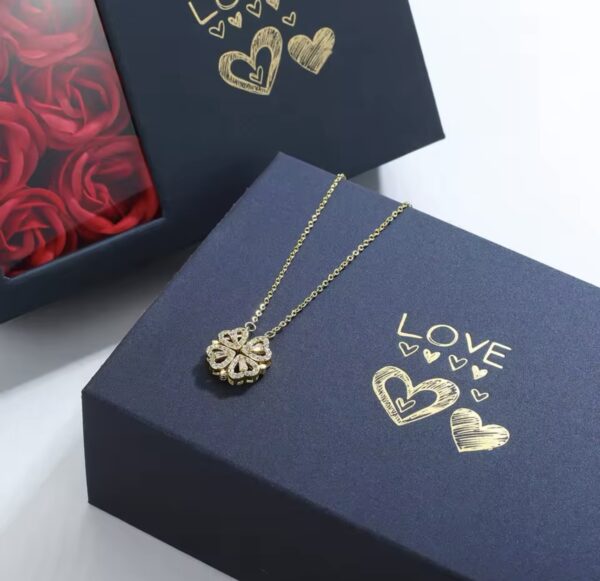 Rose Gift Box Four -leaf Grass Necklace Heart Necklace - Image 2