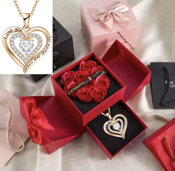 Luxury Red Zircon Pendant Necklaces With Rose Flower Gift Box