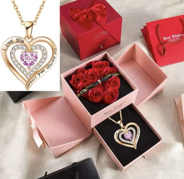 Luxury Red Zircon Pendant Necklaces With Rose Flower Gift Box - Image 2