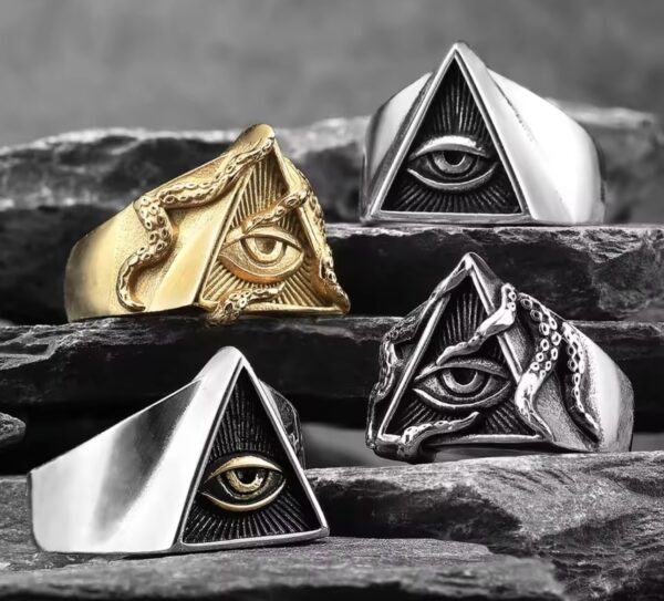 Freemason Illuminati Triangle Masonic Stainless Steel Mens Rings Punk for Male Boyfriend Biker Jewelry