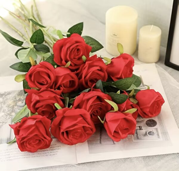 12pcs Realistic Artificial Rose Bouquet - Image 2
