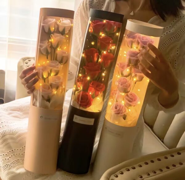 Durable 9 Head Soap Roses with Lighting Romantic Rose Bouquet - Image 3
